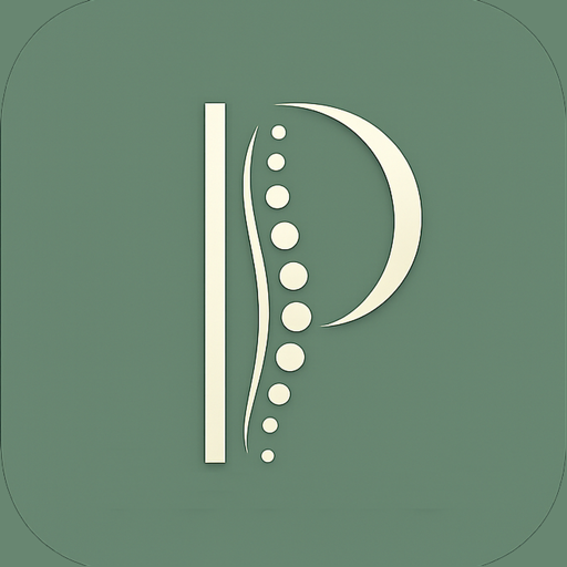 Plumb app icon — a cream P with a spine motif on sage green